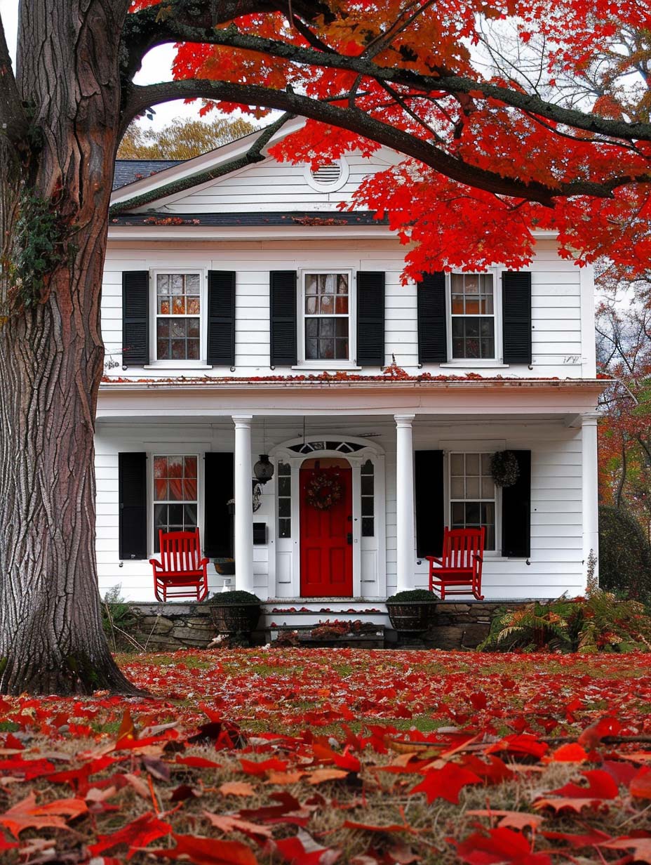 9. White House with Bold Red Accents