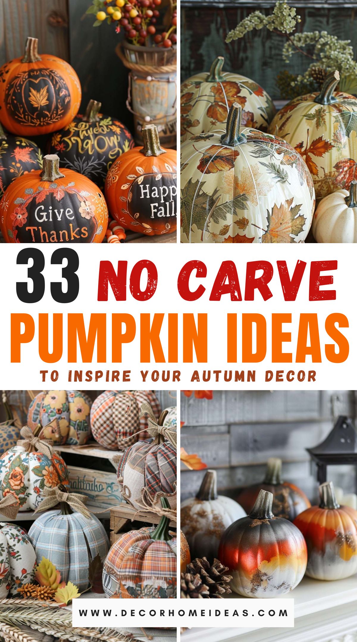 Discover the 30 best no-carve pumpkin ideas to add a creative touch to your fall decor. From painted masterpieces and decoupage designs to glittering gourds and fabric-wrapped pumpkins, these ideas offer endless inspiration for a fun and festive autumn without the mess of carving.