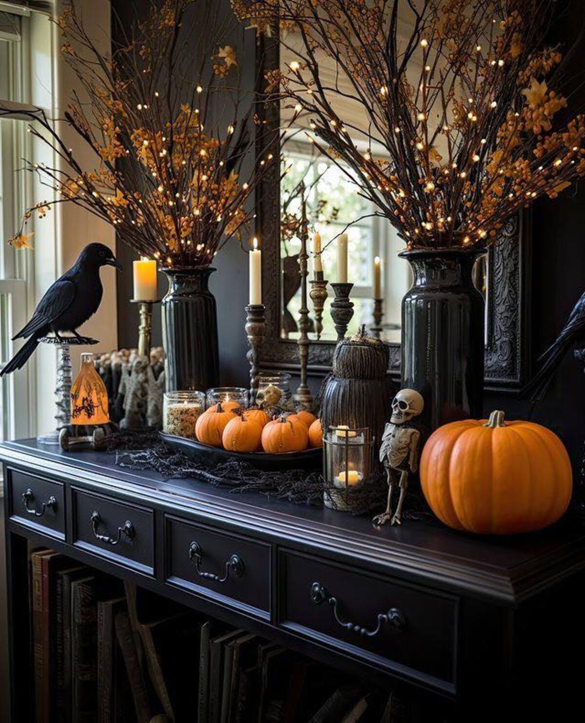 spooky halloween entry table decorations 13