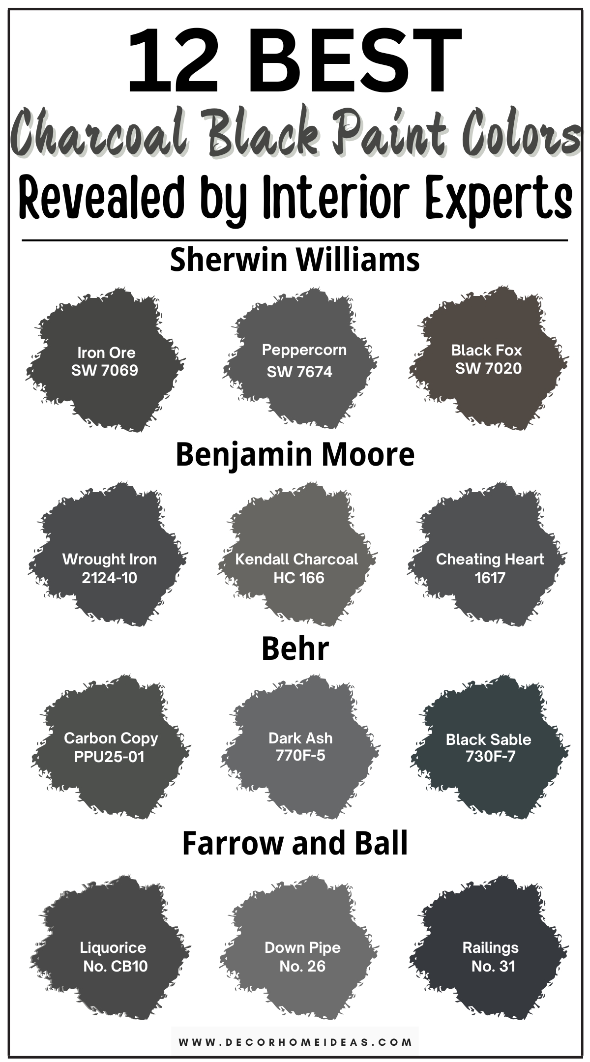 Explore 12 charcoal black paint colors for a sleek finish in your home. These refined shades offer a sophisticated and modern touch, perfect for adding depth and style to any space. From rich, deep charcoals to subtle, muted blacks, discover designer-recommended hues that provide a striking and elegant backdrop. Ideal for creating a chic accent wall or enhancing contemporary interiors, these charcoal black paint colors deliver a polished and dramatic effect that transforms your home with a sleek, modern flair.