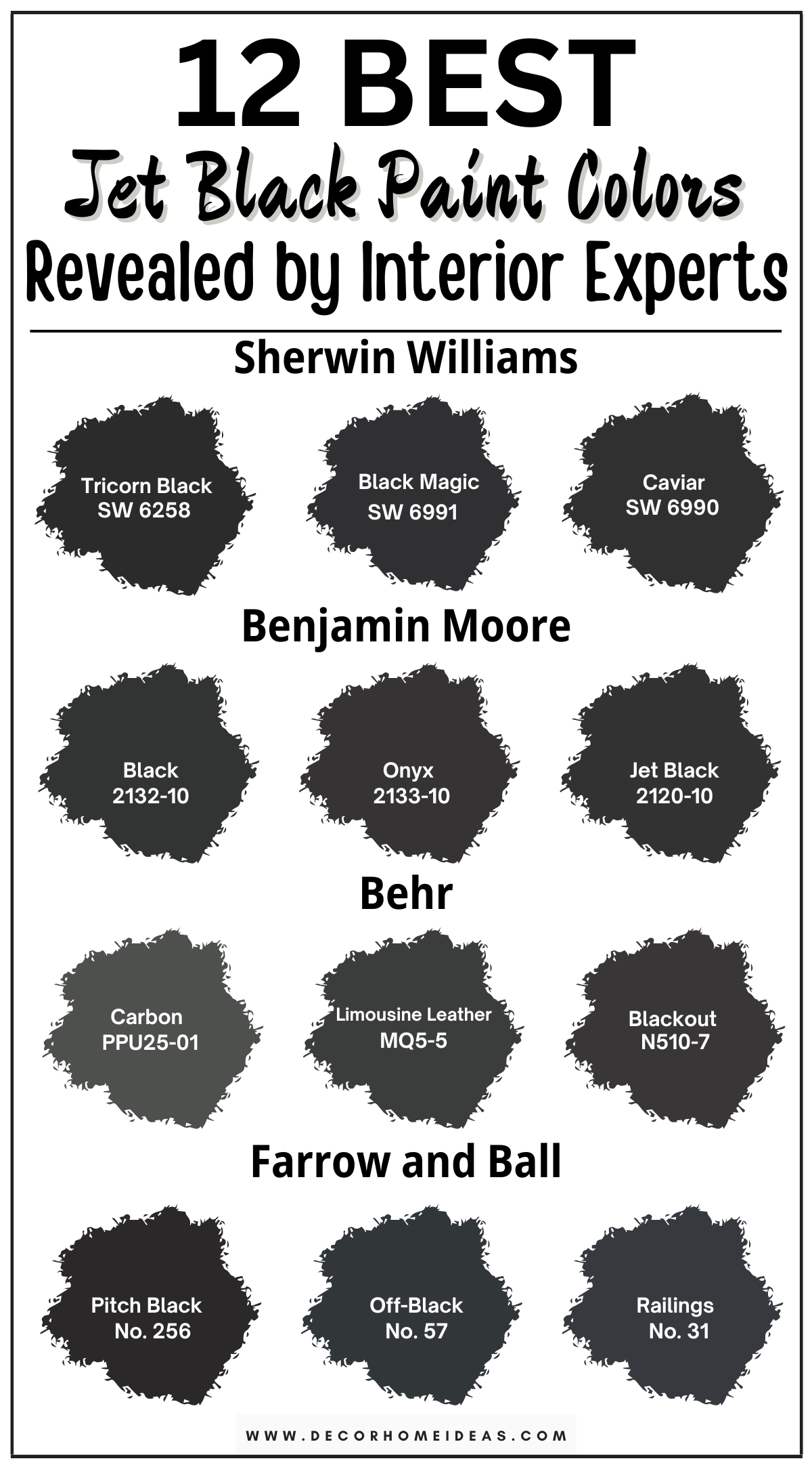 Discover 12 striking jet black paint colors for a dramatic effect in your home. These bold shades of black add a powerful and sophisticated touch, perfect for creating a statement wall or adding depth to any room. From deep, inky blacks to softer, matte finishes, explore designer-recommended hues that enhance your space with a touch of elegance and intensity. Ideal for modern, industrial, or chic interiors, these jet black paint colors provide a striking backdrop that transforms your home with a sense of luxury and drama.