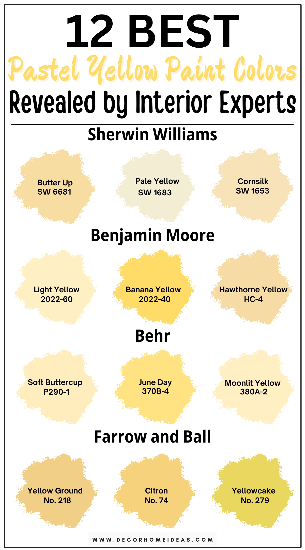 Discover 12 sunny pastel yellow paint colors that will brighten any room in your home. These soft, cheerful shades of yellow bring warmth and positivity to your interiors, creating a fresh and uplifting atmosphere. From light buttery yellows to delicate lemon hues, explore designer-recommended colors that add a subtle glow to your space without overwhelming it. Perfect for kitchens, living rooms, or bedrooms, these pastel yellow paint colors provide a bright and welcoming backdrop that infuses your home with light and energy.

