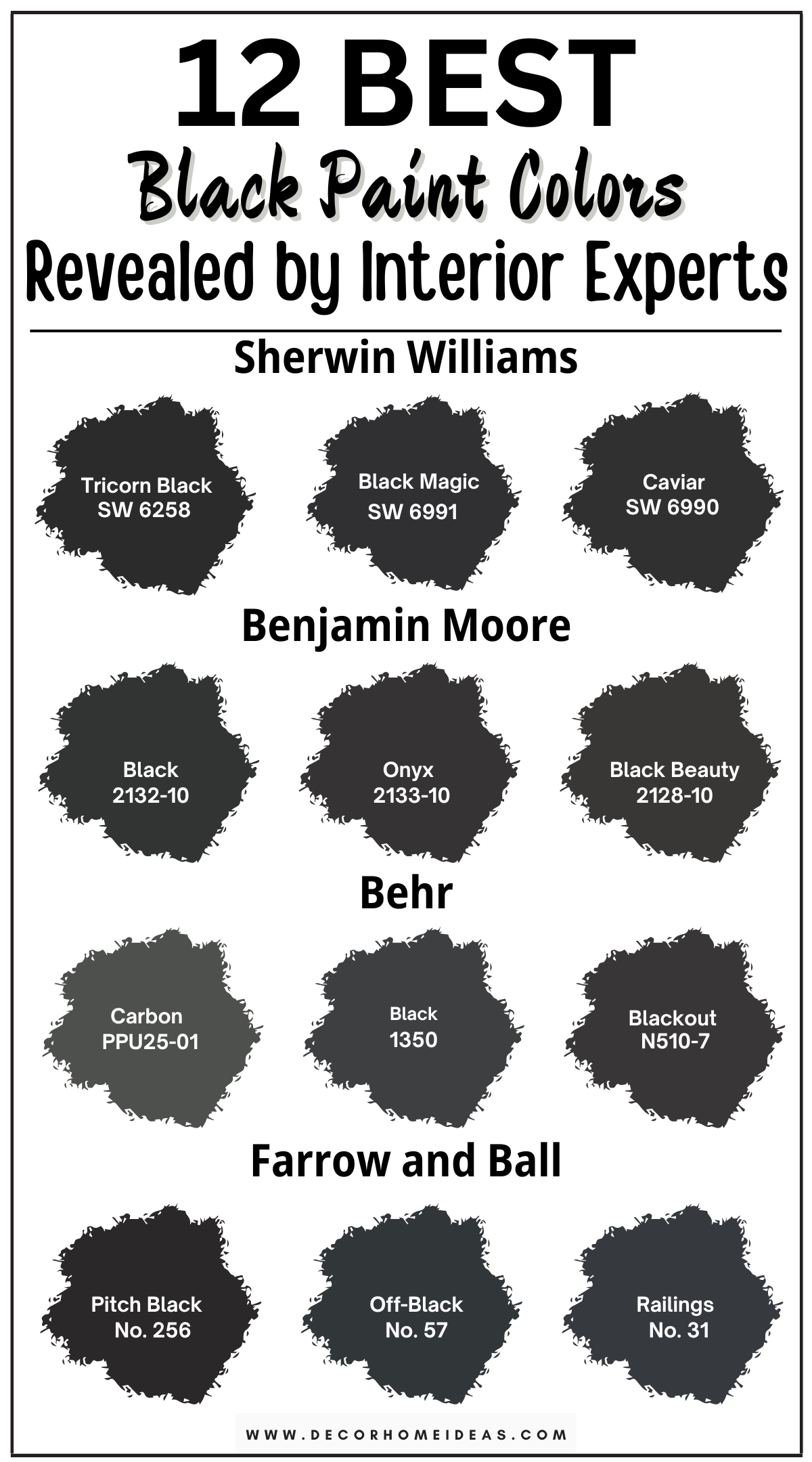 Explore 12 unique black paint colors with gorgeous undertones that bring depth and character to any space. These distinctive shades of black feature a range of undertones, from warm browns to cool blues and rich greens, offering a sophisticated twist on classic black. Discover designer-recommended hues that provide a striking and personalized touch to your interiors. Ideal for accent walls, trim, or statement pieces, these black paint colors create a stunning backdrop that adds a layer of intrigue and elegance to your home.