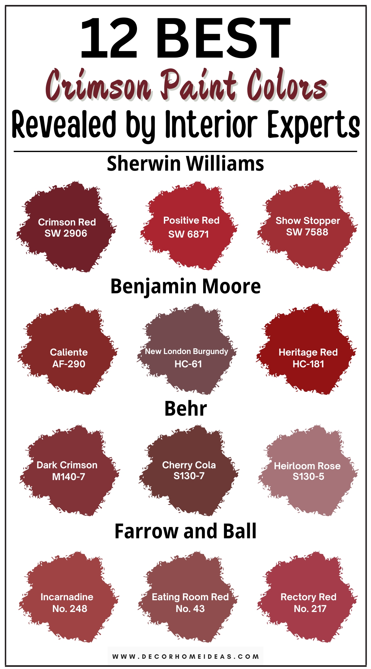 Discover 12 vibrant crimson paint colors for a bold look in your home. These rich, fiery reds bring energy and passion to any space, making a striking statement that’s perfect for those who love daring design. From deep, luxurious crimsons to bright, lively reds, explore designer-recommended hues that add warmth and intensity to your interiors. Ideal for accent walls, dining rooms, or any area you want to highlight, these crimson paint colors offer a dramatic and unforgettable backdrop that transforms your space with vibrant elegance.