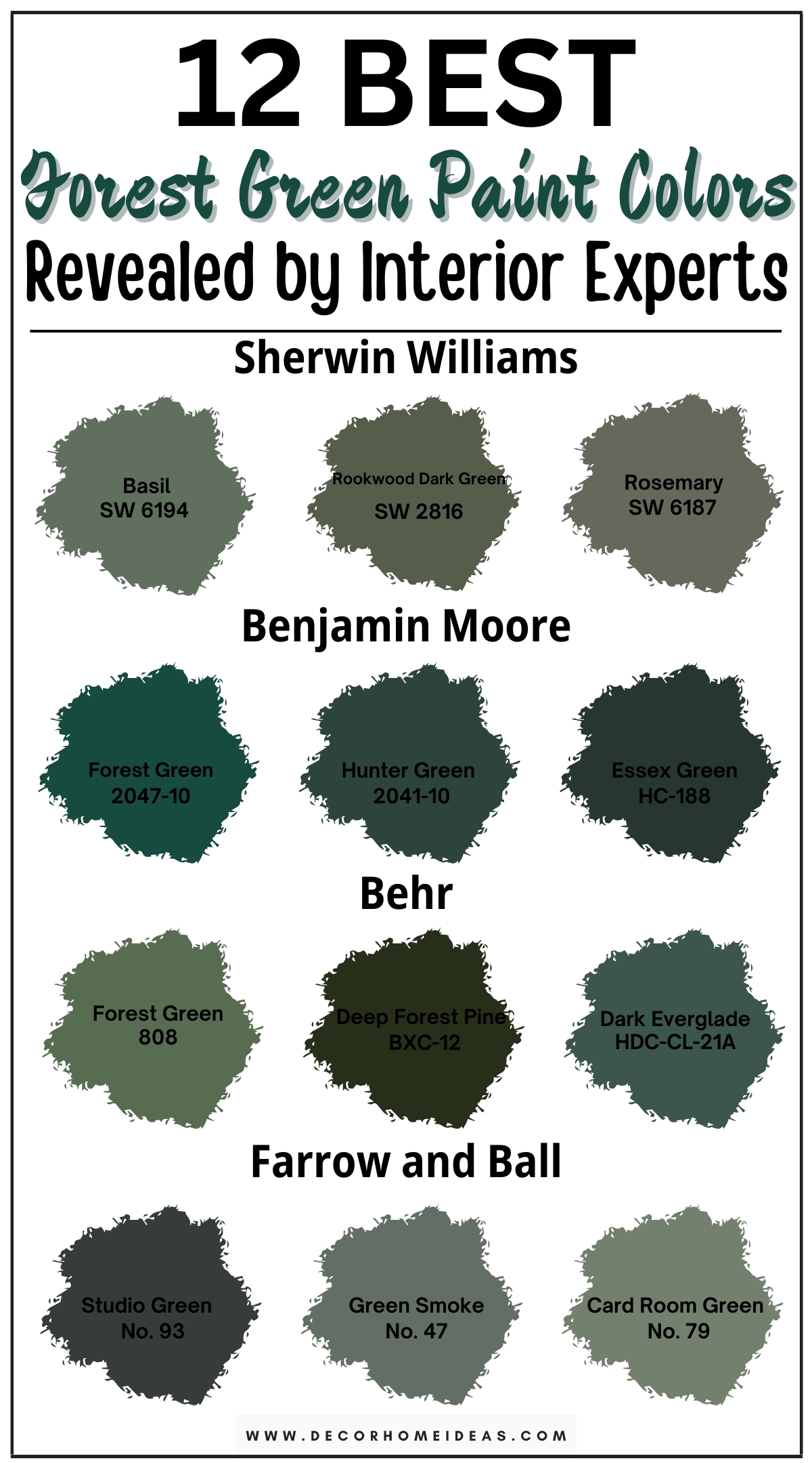 Discover 12 deep forest green paint colors that create a rich, luxurious ambiance in any room. These earthy, bold shades of forest green evoke a sense of nature and sophistication, adding depth and drama to your interiors. From dark, moody greens to vibrant, lush tones, explore designer-recommended hues that bring a timeless elegance to your space. Perfect for accent walls, living rooms, or cozy reading nooks, these forest green paint colors provide a captivating and opulent backdrop that transforms your home into a tranquil, high-end retreat.

