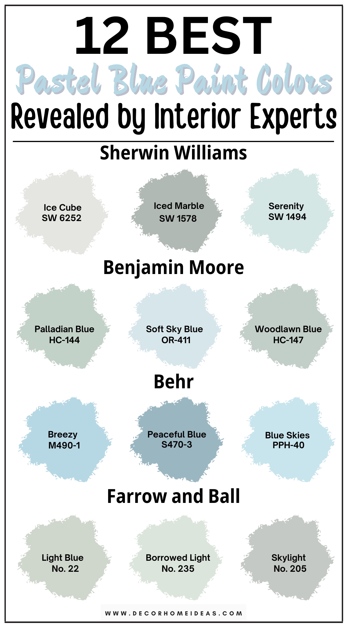 Discover 12 dreamy pastel blue paint colors that bring a calm and tranquil vibe to your home. These soft, airy shades of blue evoke a sense of peace and serenity, making them perfect for creating a soothing atmosphere. From light sky blues to muted powdery tones, explore designer-recommended hues that add a fresh and elegant touch to any room. Ideal for bedrooms, bathrooms, or peaceful living spaces, these pastel blue paint colors provide a gentle, calming backdrop that transforms your home into a serene haven.