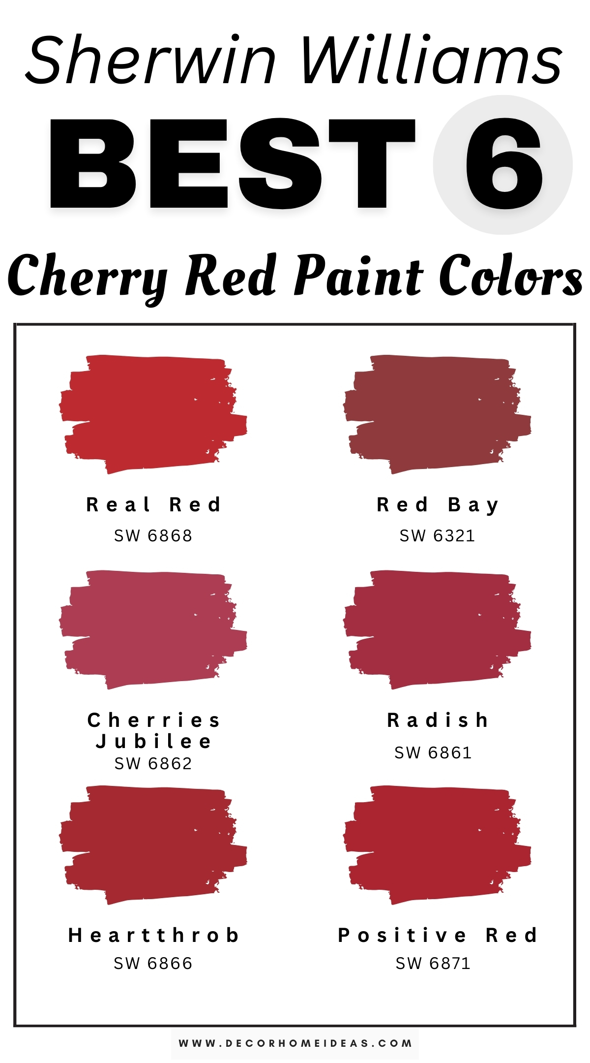 Discover the 6 best cheerful cherry red paint colors from Sherwin-Williams that bring a vibrant and lively touch to any space. These bold, bright shades of cherry red are perfect for creating a fun and energetic atmosphere in kitchens, playrooms, or accent walls. Designer-recommended for their ability to enhance natural light and uplift mood, these Sherwin-Williams cherry red hues add a joyful pop of color to your decor. Transform your home with these cheerful cherry red paint colors for a bright and inviting look that makes a statement.