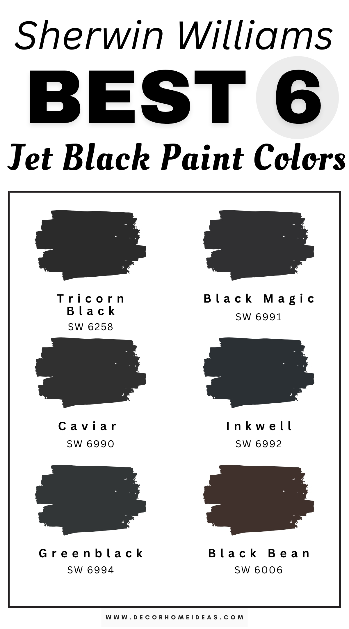 Create a bold and dramatic effect in your home with these six best jet black paint colors from Sherwin-Williams. These deep, striking shades add depth, sophistication, and a modern edge to any space. Perfect for accent walls, cabinetry, or exteriors, these jet blacks will give your home a sleek, timeless look with undeniable impact!