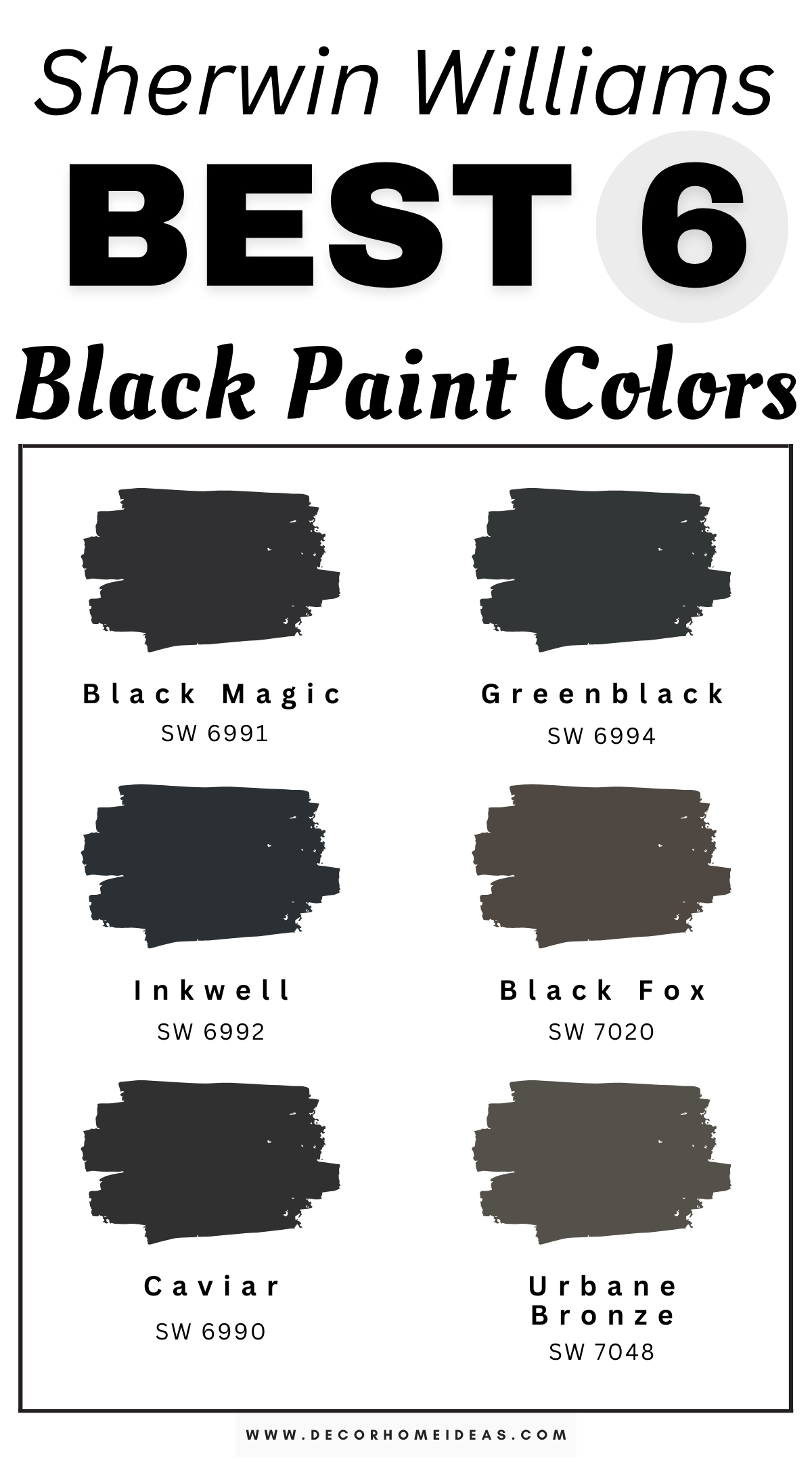 Discover 6 best unique black paint colors from Sherwin-Williams, each featuring gorgeous undertones that add depth and character to any room. These rich, bold shades of black offer subtle hints of blue, brown, or green, creating a dynamic and sophisticated look. Perfect for accent walls, furniture, or entire spaces, these Sherwin-Williams black paint colors are designer-approved for their versatility and modern appeal. Transform your home with these unique black hues that bring a sleek, dramatic, and elegant touch to any decor style.