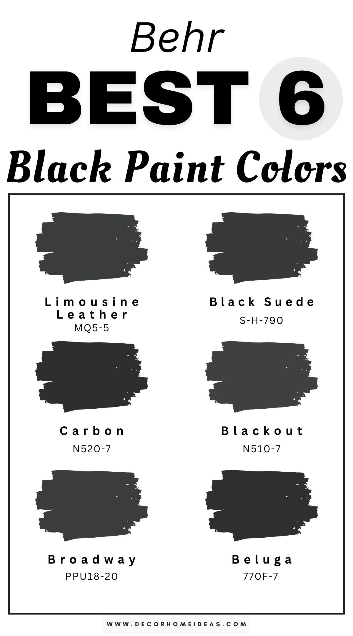 Discover 6 elegant unique black paint colors by Behr that bring a refined and modern touch to any space. These rich, bold shades of black feature subtle undertones of blue, green, or brown, adding depth and sophistication to your interiors. Perfect for accent walls, trim, or entire rooms, these Behr black paint colors are designer-approved for their versatility and timeless appeal. Transform your home with these unique black hues that create a sleek, elegant, and stylish atmosphere.