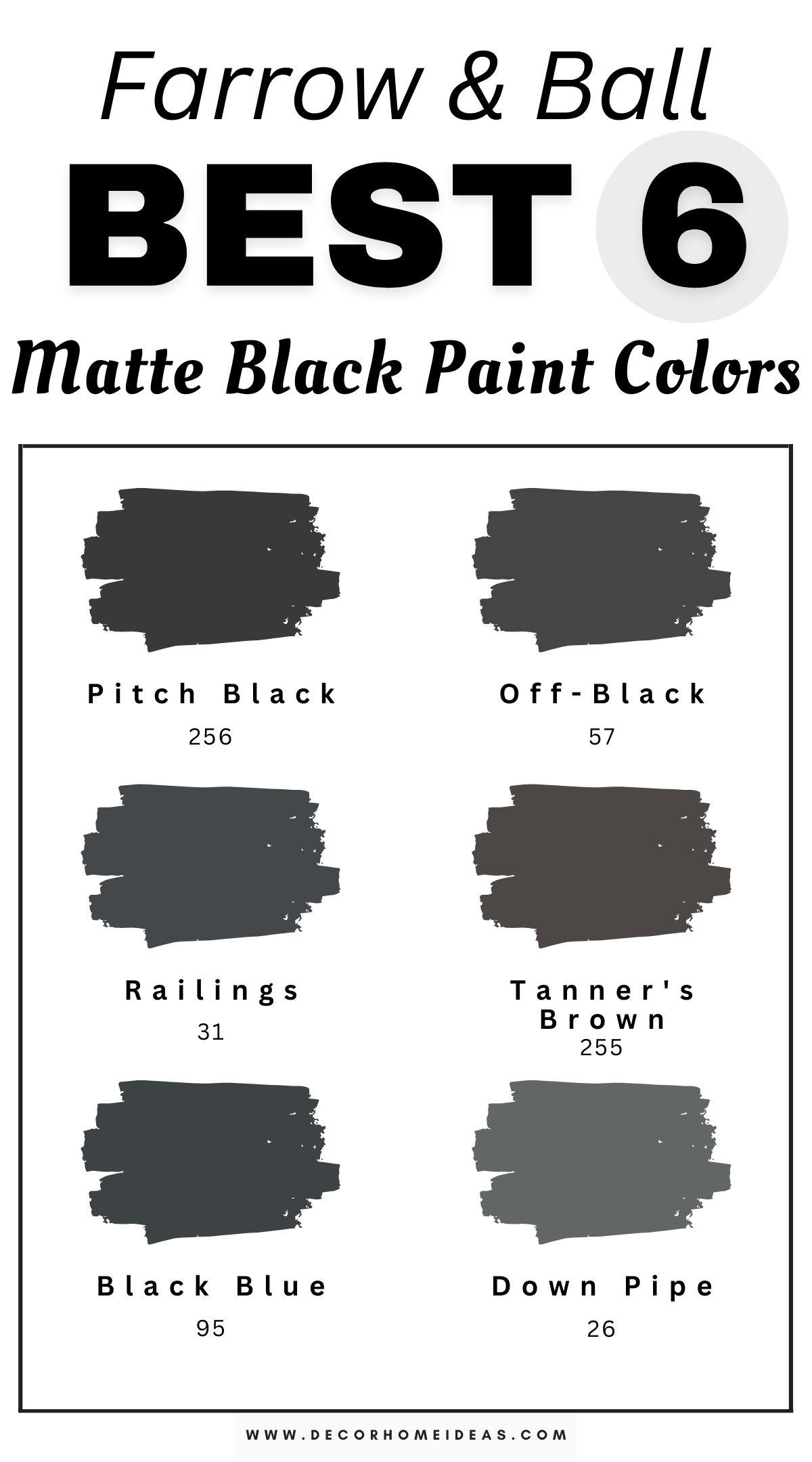 Add a modern, chic touch to your home with these six trendy matte black paint colors from Farrow & Ball. Known for their luxurious, non-reflective finishes, these deep, velvety blacks bring sophistication and drama to any room. Perfect for accent walls, cabinetry, or trim, these matte blacks offer a bold yet stylish look, ideal for creating a contemporary and timeless vibe in your home!