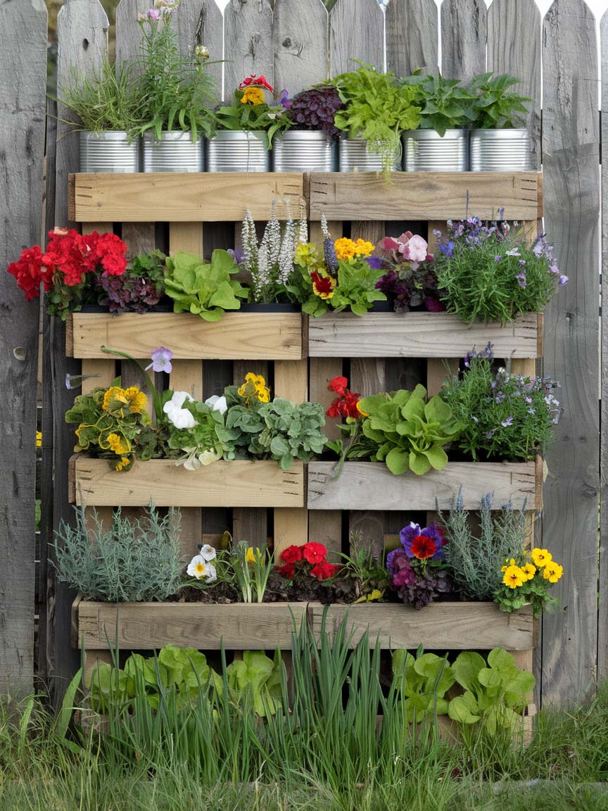 1. Vertical Garden with Repurposed Wooden Pallets