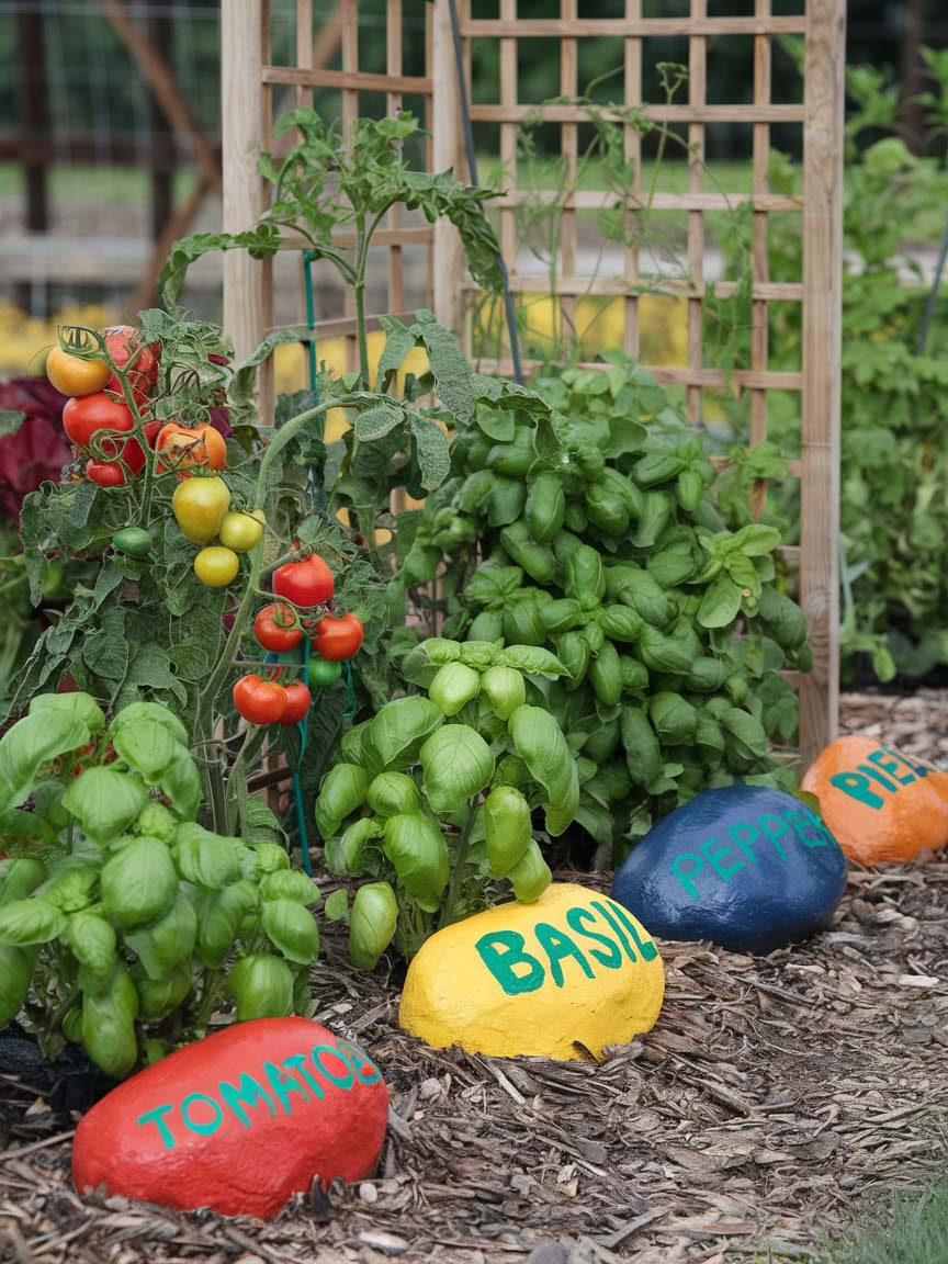 12. Painted Stones for Herb and Vegetable Markers