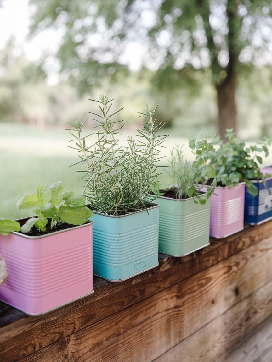 17. Pastel Tin Herb Planters