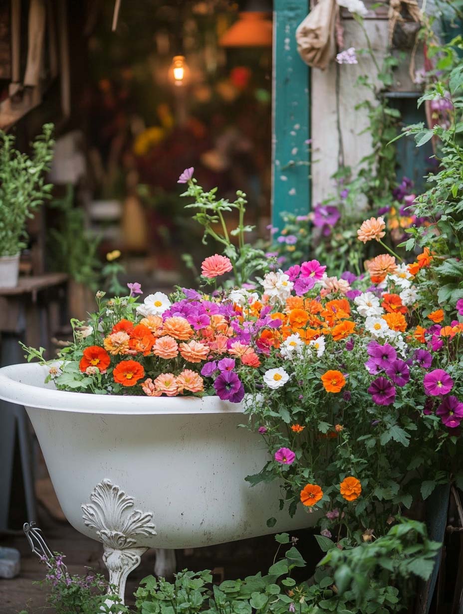 19. Antique Bathtub Overflowing with Blooms