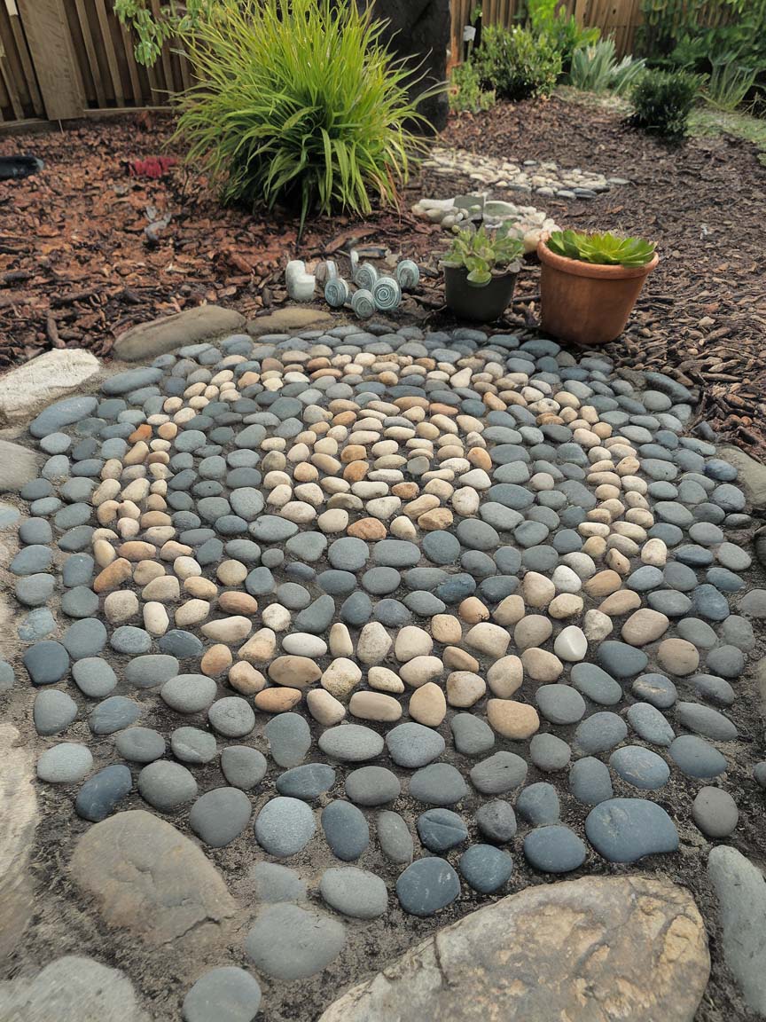 20. Pebble Mosaic Patio for a Unique Texture