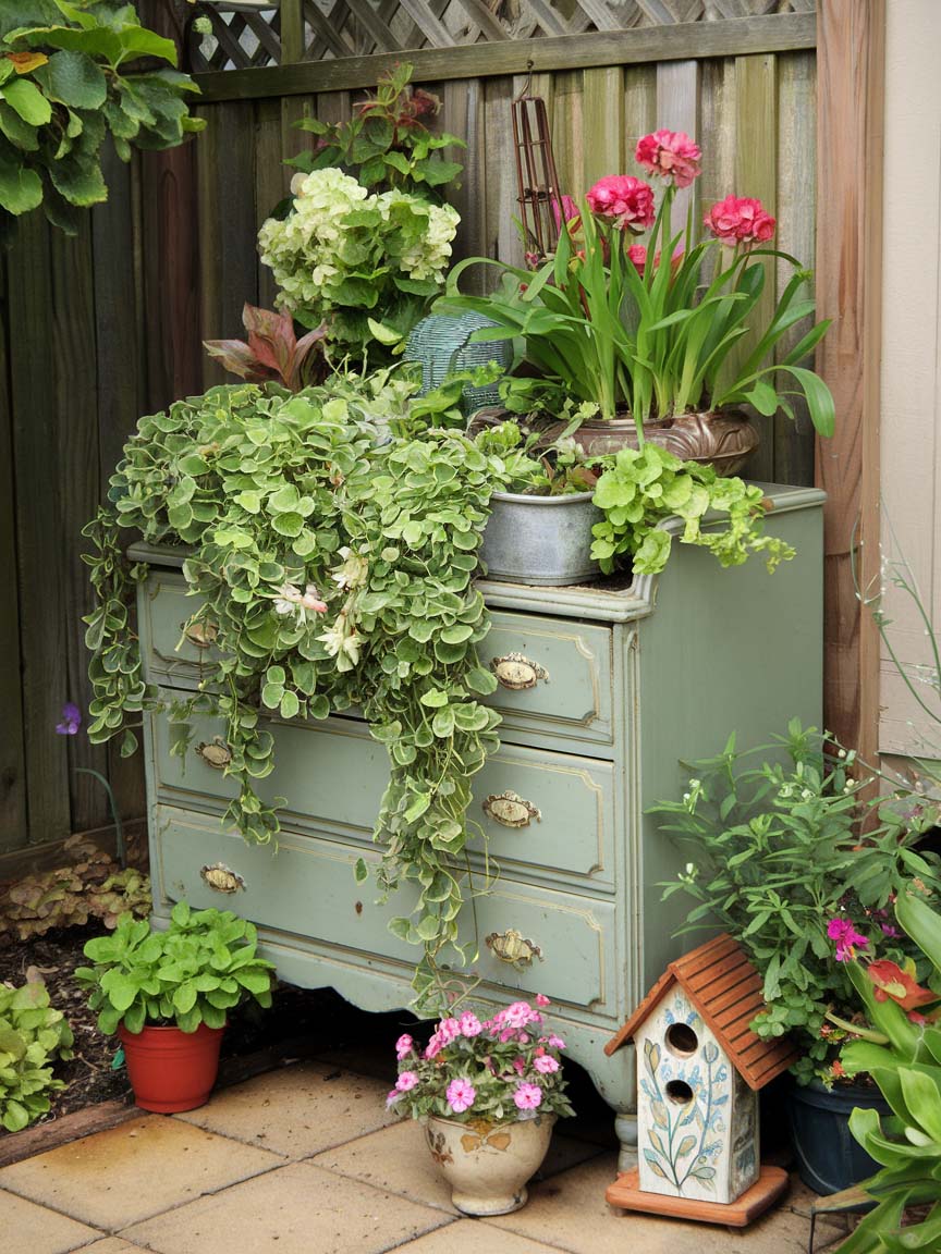 3. Vintage Dresser Turned Plant Stand