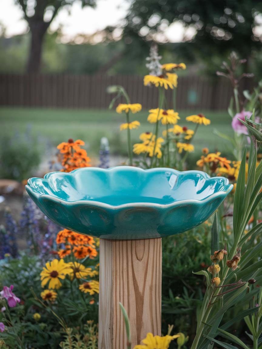 6. Elegant Birdbath Surrounded by Wildflowers