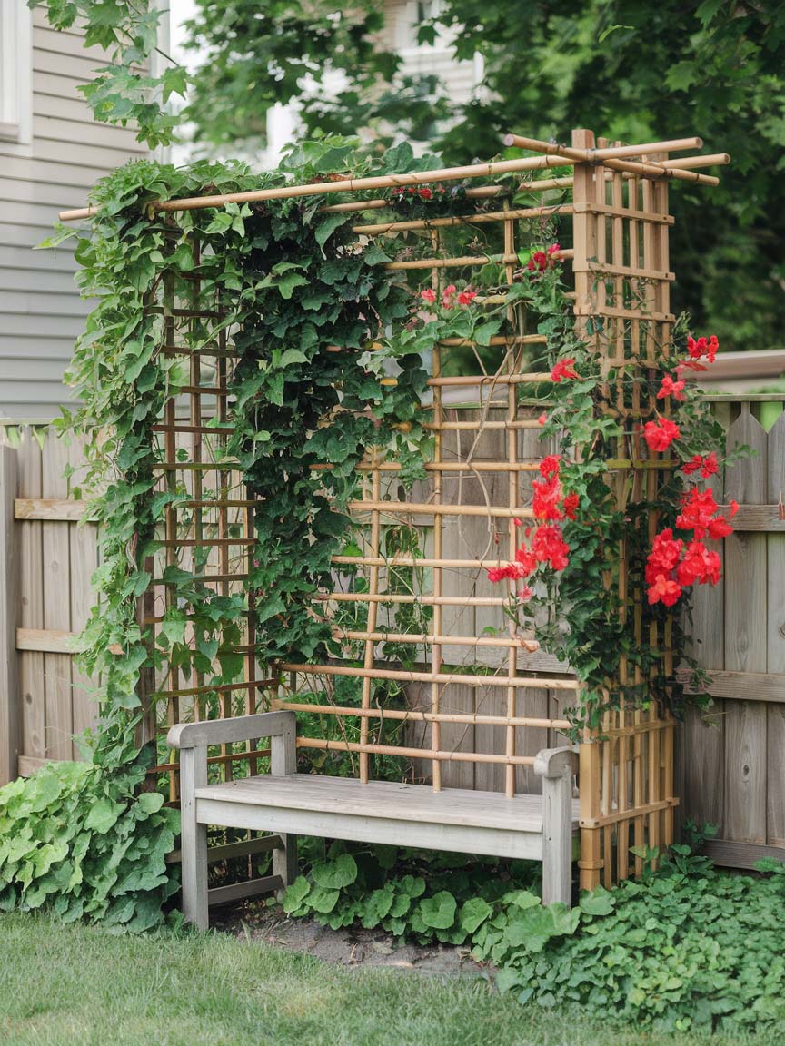 9. Bamboo Trellis with Vines and Flowers