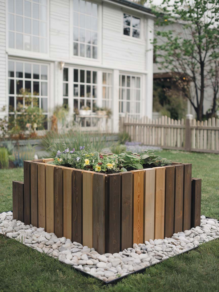 10. Natural Wooden Planter in a Cozy Backyard