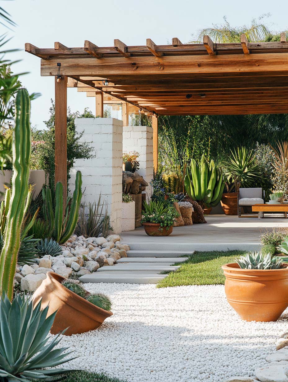 17. Rustic Pergola with Succulent Garden