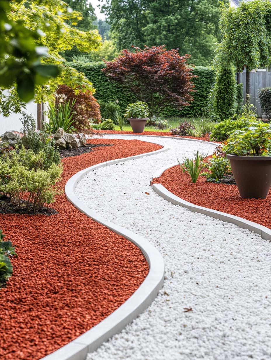 21. Modern Curved Pathway with Contrasting Mulch