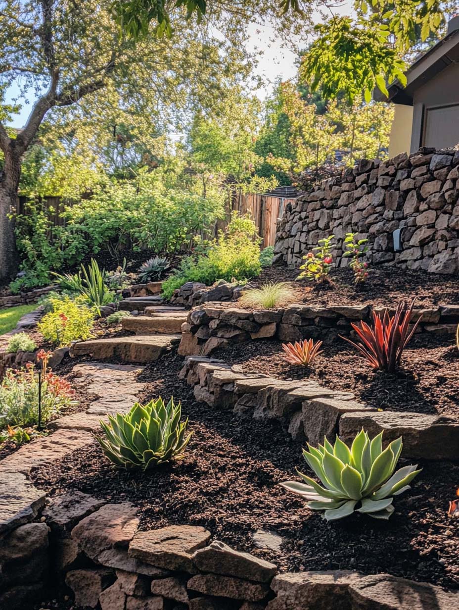 4. Layered Terraced Garden with Succulents