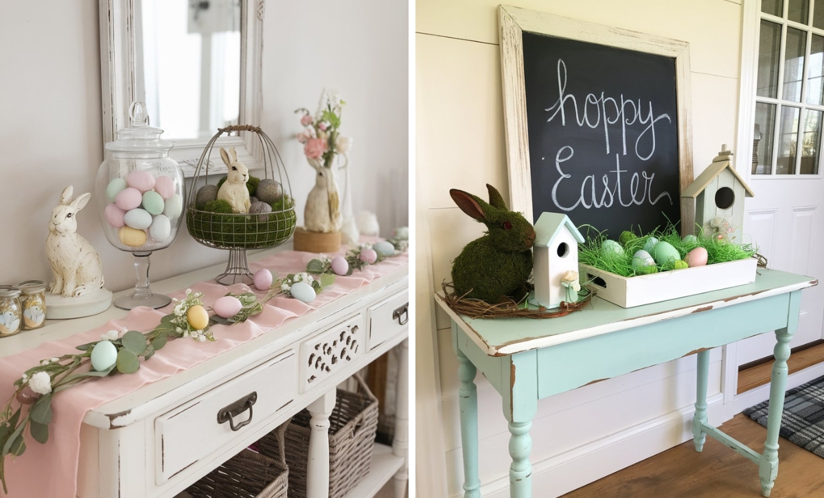 24 Farmhouse Easter Entryway Table Decor Ideas for Rustic Charm