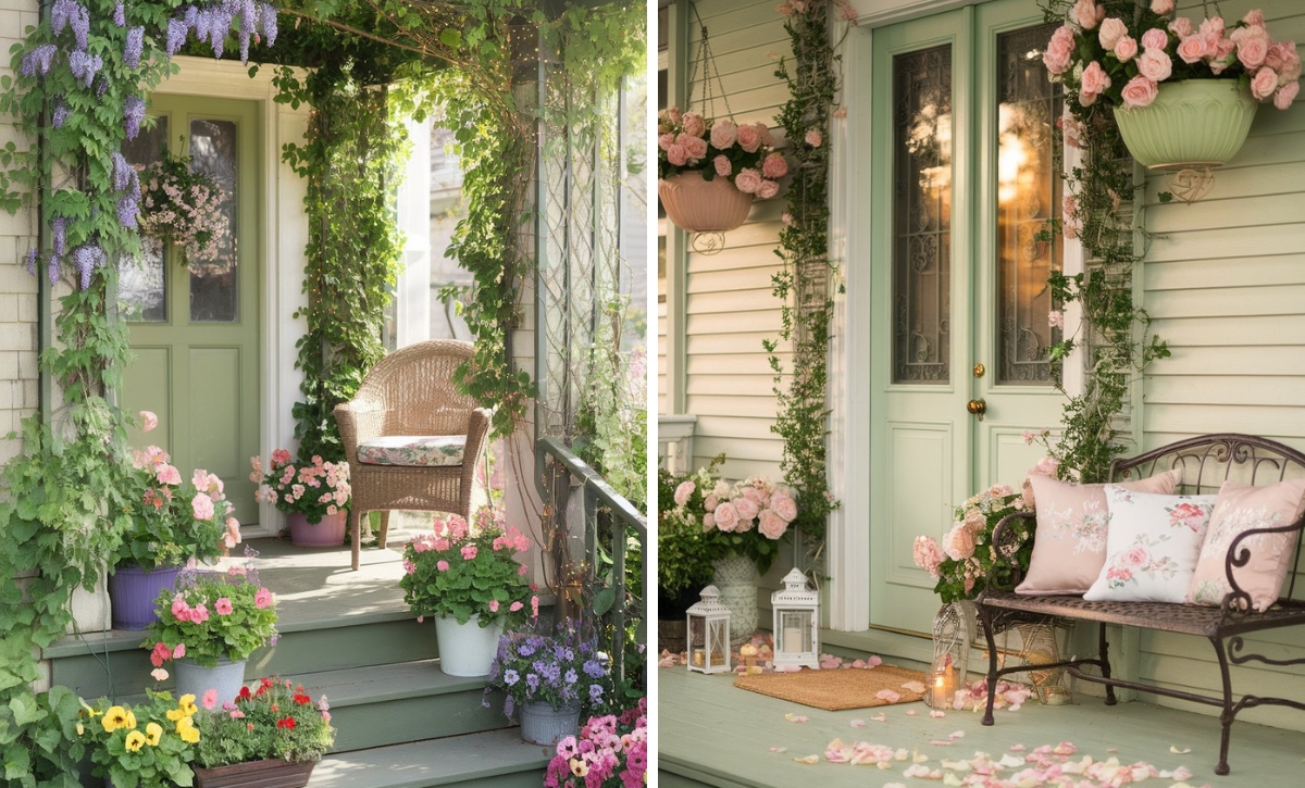 25 Stunning Spring Front Porch Ideas for Homes with Green Doors