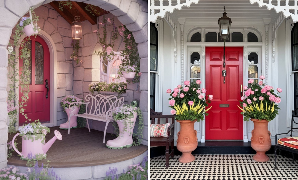 26 Eye Catching Spring Porch Ideas for Homes with Red Doors