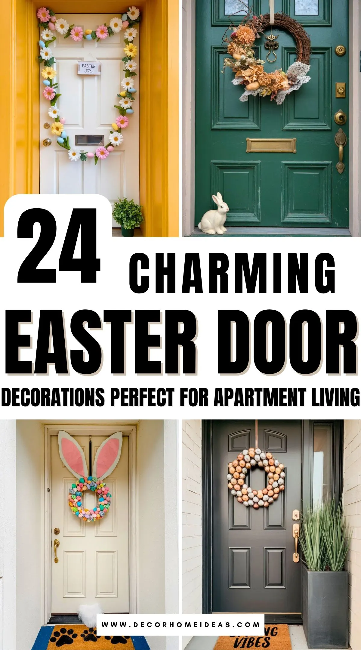 Make your apartment door pop with Easter charm! These 24 creative and budget-friendly ideas are perfect for cozy spaces. Whether you love floral wreaths, bunny banners, or pastel accents, these decorations will add a festive touch to your entryway. Get inspired to welcome spring in style! 🌸🐰✨ #EasterDecor #ApartmentLiving

