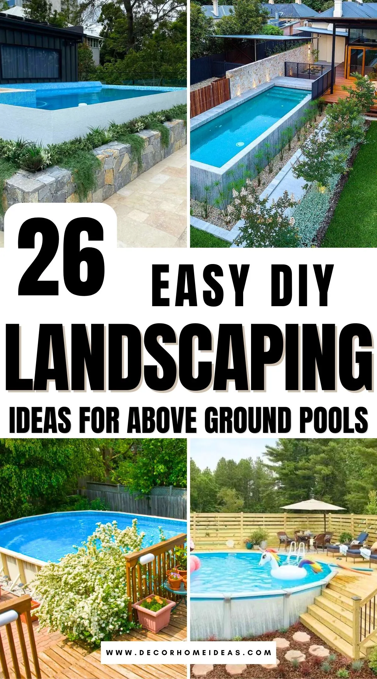 Discover 26 simple and creative DIY landscaping ideas to enhance the look of your above-ground pool. From stylish decking and cozy seating areas to lush greenery and decorative lighting, these ideas will help you create a backyard oasis that’s both functional and beautiful!