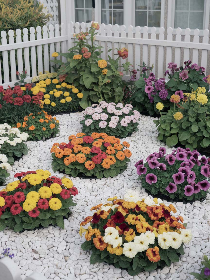 13. Colorful Circular Flower Beds