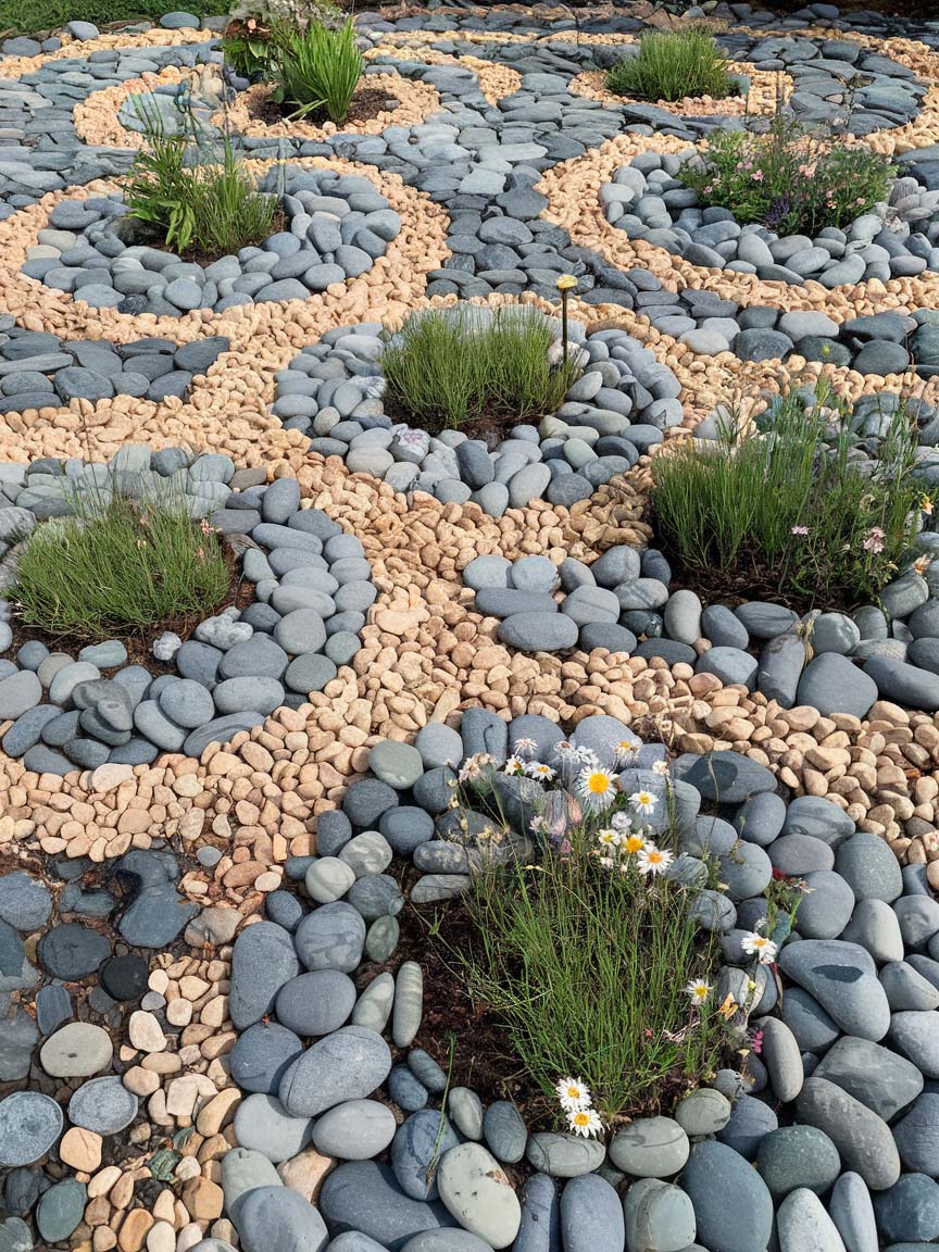 2. Textured Pebble Patterns for Modern Landscaping