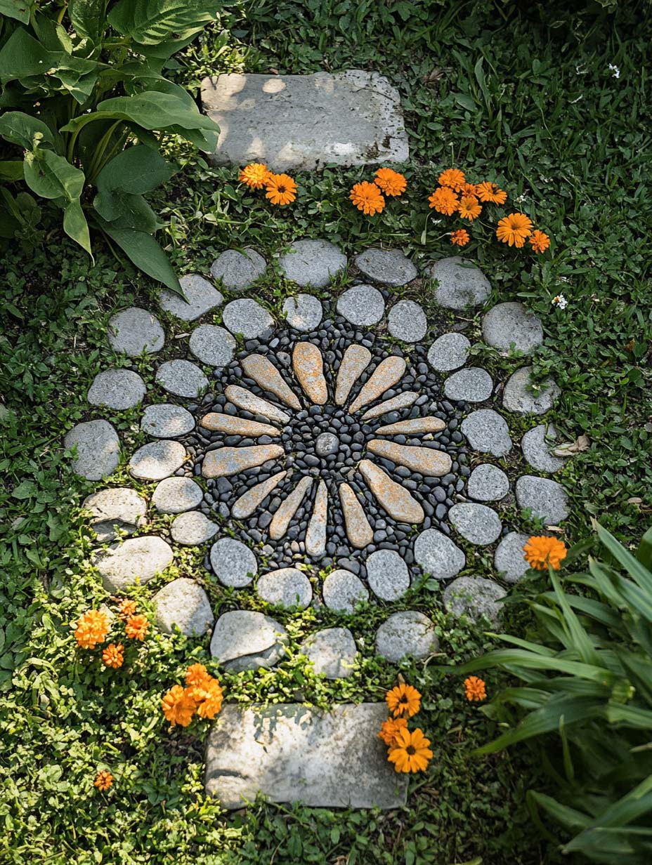 20. Pebble Mosaic with Floral Highlights