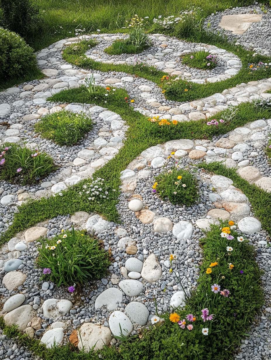 26. Pebble Maze with Whimsical Greenery