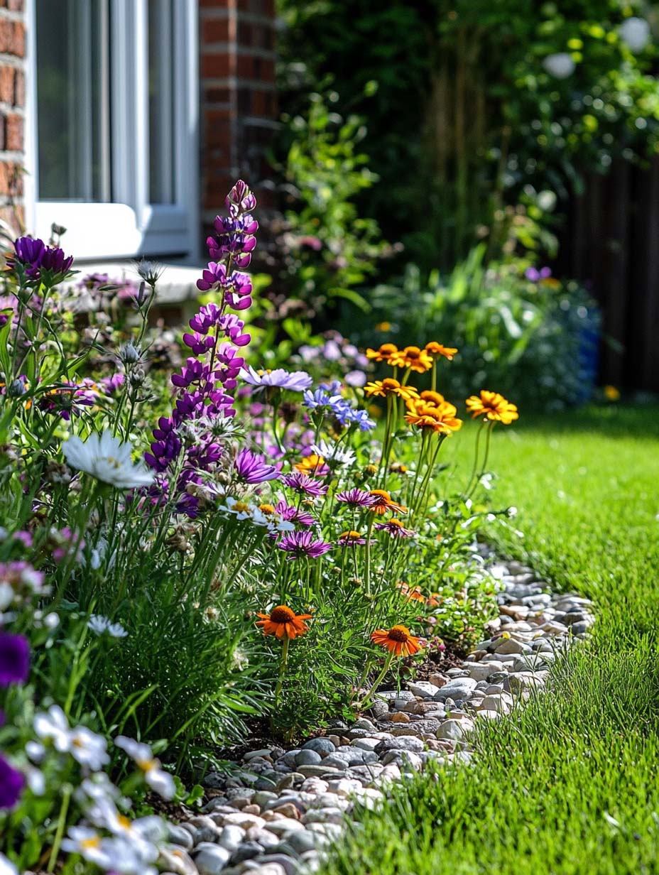 27. Colorful Wildflowers Framed by Pebbles