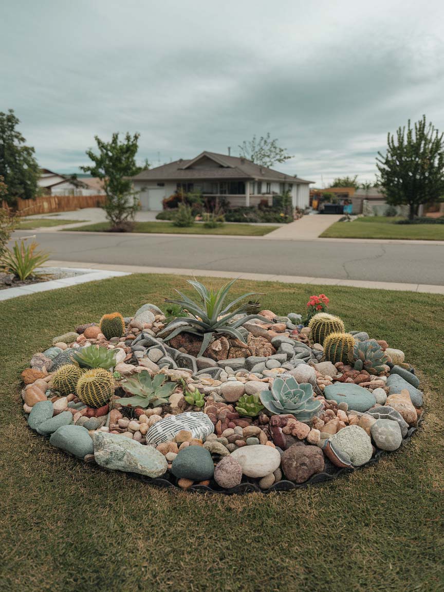 28. Circular Rock Garden with Succulents