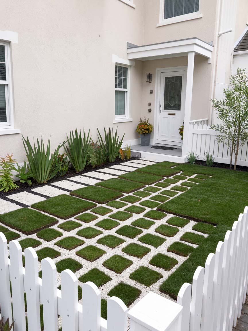 6. Checkerboard Lawn for a Sleek Look