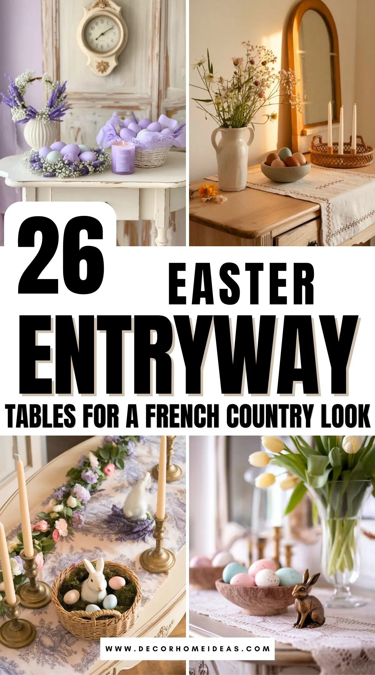 Get inspired by 26 French country Easter entryway table ideas that blend rustic charm with elegant details. From vintage décor and pastel florals to delicate Easter accents, these ideas will create a warm and inviting first impression for your guests. Which look will you try this spring?