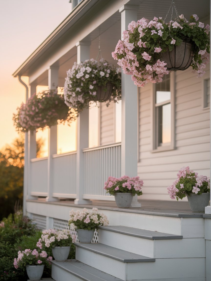 front porch flowers white house 1