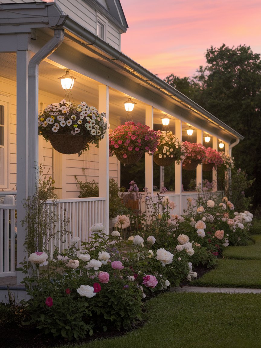 front porch flowers white house 10