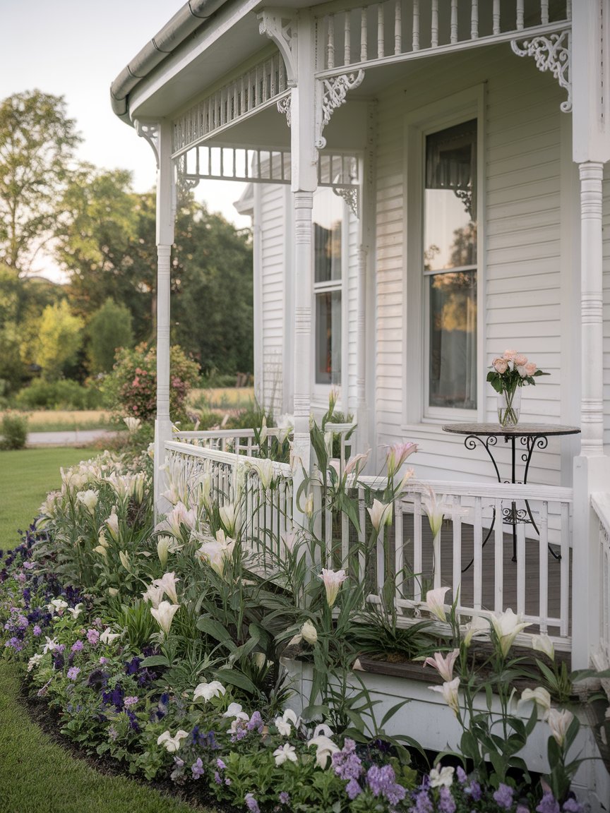 front porch flowers white house 15