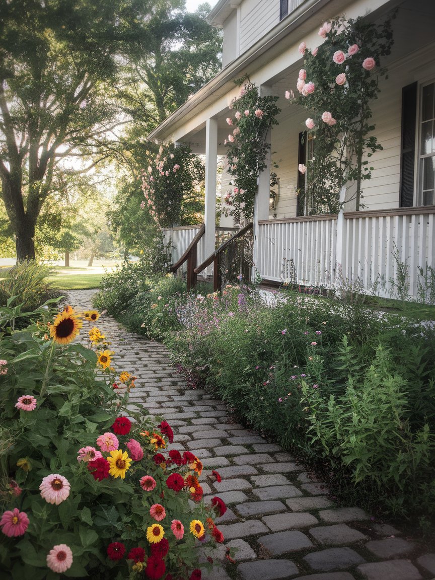 front porch flowers white house 2