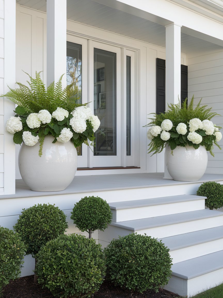 front porch flowers white house 20