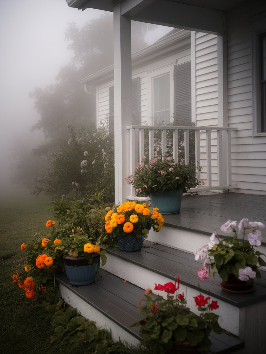 front porch flowers white house 26