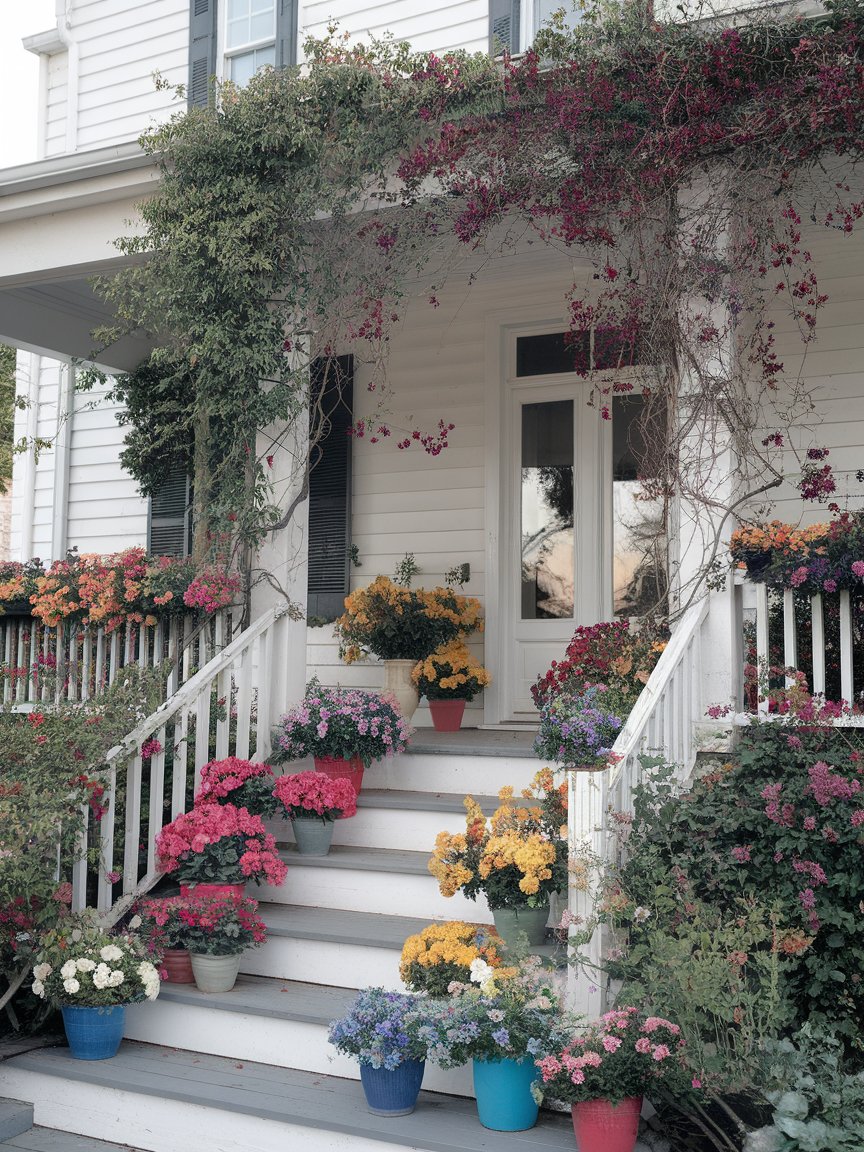 front porch flowers white house 3