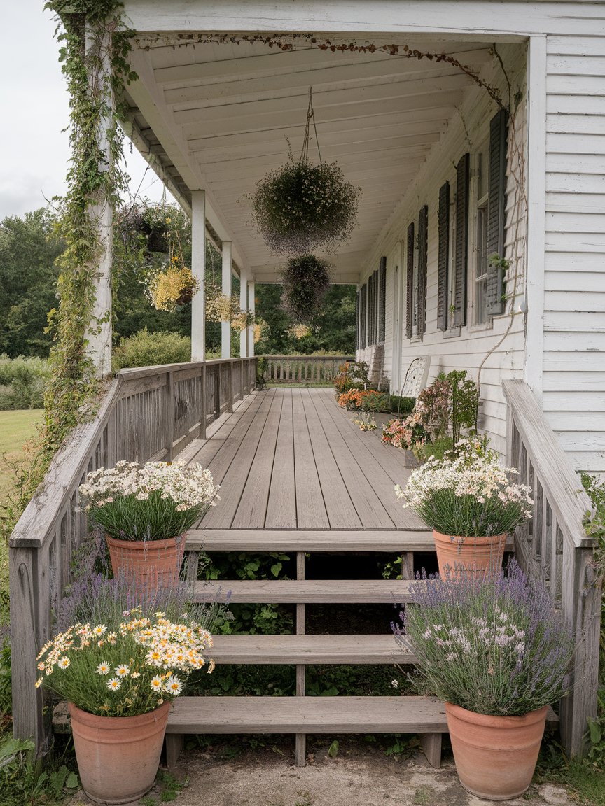 front porch flowers white house 8