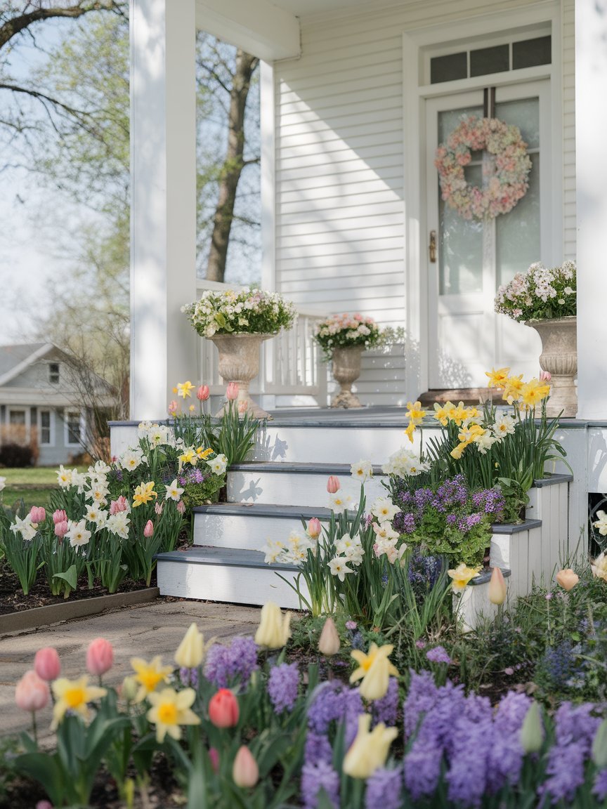 front porch flowers white house 9