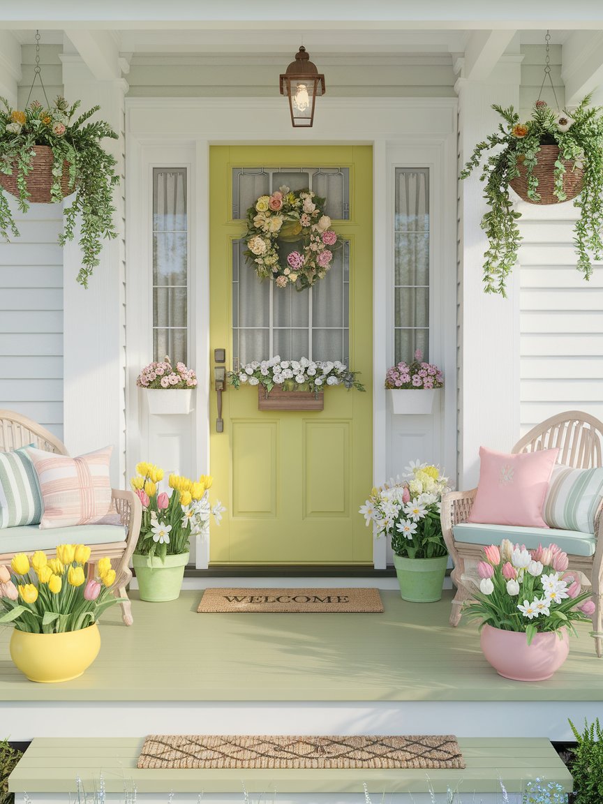 spring front porch green door 1